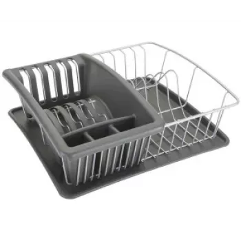 Metaltex Aquatex PLUS Dish Drainer with Drip Tray and Cutlery Holder, Silver/Anthracite 325026068