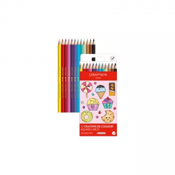Caran d'Ache Swisscolor Kawaii Candy Water-Soluble Colour Pencils, Set of 12, Hexagonal Cedarwood 1285.802
