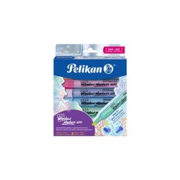 Pelikan Window Markers 600, 8-Piece Cardboard Case, Assorted Colours, Water-Based, Wet-Wipeable for Glass, Mirrors, Windows - 1 Set (400205347)