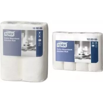Tork 120305 2-Ply Kitchen Towel, White, 4 Rolls, 90 Sheets per Roll, 20.4 m