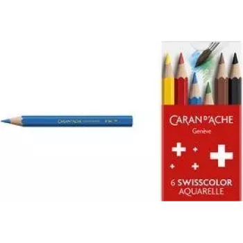 Caran d'Ache Swisscolor Aquarelle Water-Soluble Coloured Pencils, Set of 6, Cedar Wood, Hexagonal 1286.806