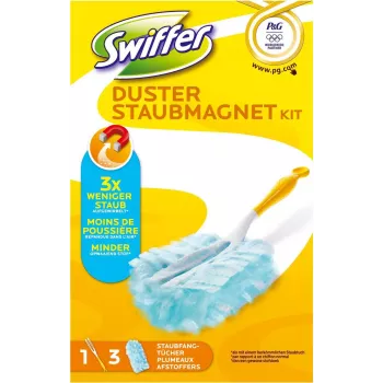 Swiffer Staubmagnet Starter Kit Olympia – Dry Dusting Kit with Handle and 5 Electrostatic Cloths
