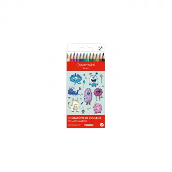 Caran d'Ache Swisscolor Kawaii Monsters Water-soluble Coloured Pencils, Set of 12, Hexagonal Cedar Wood 1285.801