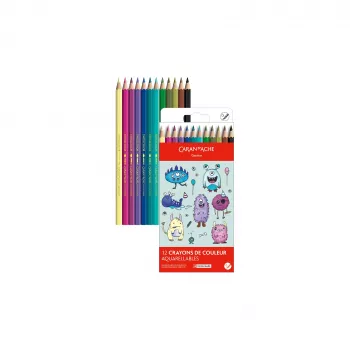 Caran d'Ache Swisscolor Kawaii Monsters Water-soluble Coloured Pencils, Set of 12, Hexagonal Cedar Wood 1285.801