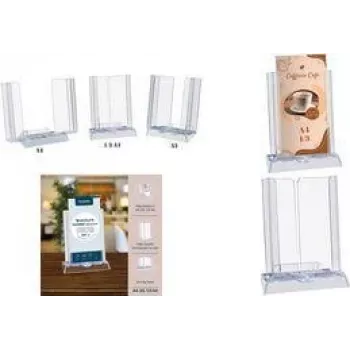 EUROPEL Adjustable Table Brochure Holder, 1 Compartment, Crystal Clear Polystyrene, 3-Step Angle, A4 Portrait 350078