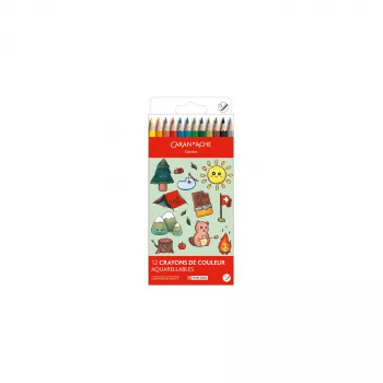 Caran d'Ache Swisscolor Kawaii Swiss Water-Soluble Colour Pencils, 12-Piece Set, Cedar Wood, Hexagonal 1285.804