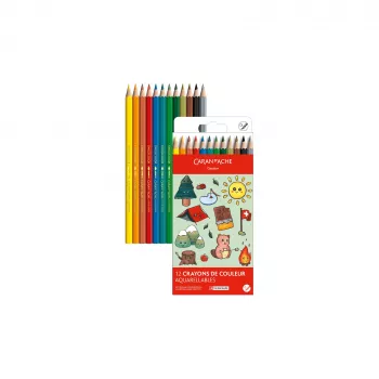 Caran d'Ache Swisscolor Kawaii Swiss Water-Soluble Colour Pencils, 12-Piece Set, Cedar Wood, Hexagonal 1285.804