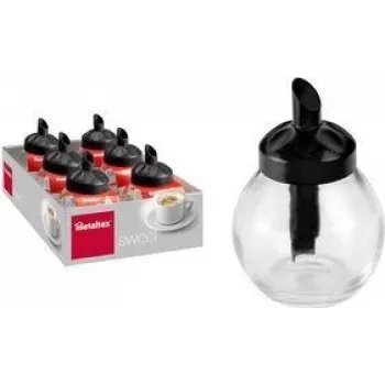 Metaltex Sweet Sugar Dispenser Set, Round, Black Lid, Glass & ABS, 6 Pieces 252918080