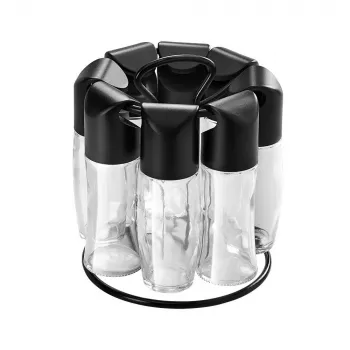 Metaltex Spice 8 Rotating Spice Rack, Round, Black, with 8 Empty Glass Jars 252876080