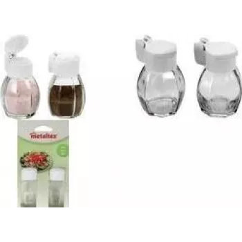 METALTEX Salt & Pepper Shaker Set with Snap Lid, Glass and White Plastic, 2 Pieces 252911080