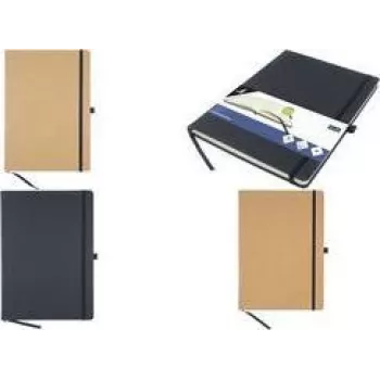 KANGARO K-552261 A4 Lined Notebook, 96 Sheets, Black PU Hardcover, Chamois Paper
