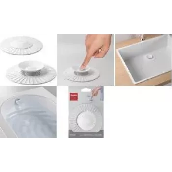 Metaltex Universal Silicone Drain Cover 2-in-1 with Strainer and Stopper, White 297558000