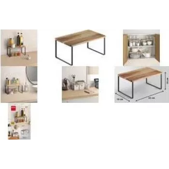 Metaltex York Lava Spice Rack, 1 Tier, Oiled Acacia Wood Shelf, Non-Slip Feet, Dark Grey 350808000