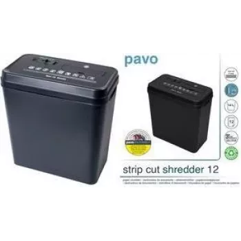 PAVO Strip-Cut Paper Shredder 12 Sheets, 6 mm Strips, 220 mm Entry, 18 L Bin, Black (8000784)