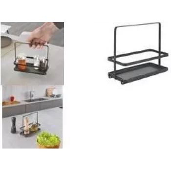 Metaltex Tokyo LAVA Condiment Caddy with Carrying Handle, Matte Black Coated Metal 352912000