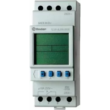 Finder 12.91.8.230.0000 Digital Time Switch, DIN Rail, 1 Changeover Contact, 16 A, 230 V AC, Daily Program