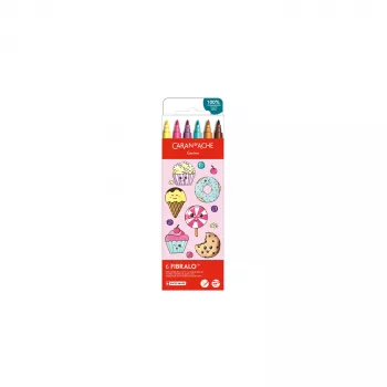 CARAN D'ACHE Fibralo Kawaii Candy Fibre-Tip Pens, 6-Piece Set, Water-Based, Water-Soluble Ink, Dry or Wet Use (185.802)