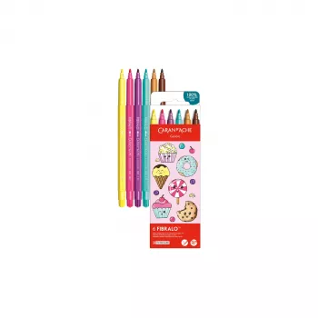 CARAN D'ACHE Fibralo Kawaii Candy Fibre-Tip Pens, 6-Piece Set, Water-Based, Water-Soluble Ink, Dry or Wet Use (185.802)
