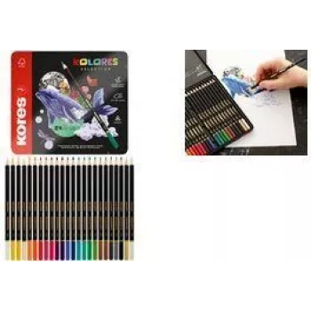 Kores KOLORES SELECTION Triangular Colored Pencils, 24 Assorted Colors, Linden Wood, Fully Bonded Lead, Break-Resistant, Ergonomic BB93325
