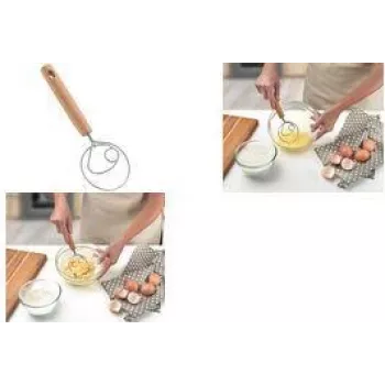 Metaltex Arizona Danish Dough Whisk with Beechwood Handle, Brown/Silver 238412000