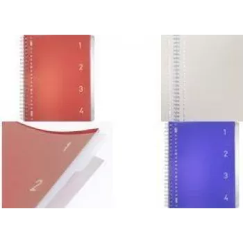 Kangaro College Block 4-in-1, DIN A4, 100 Sheets, Lined, Red PP Cover, 80 gsm Paper, 4 Movable Dividers - 1 Piece (K-58380)