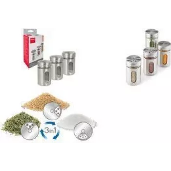 Metaltex Shake Line Spice Shaker Set, 3 Pieces, Glass with Stainless Steel and Plastic Rotary Lids, 100 ml Each 259851000