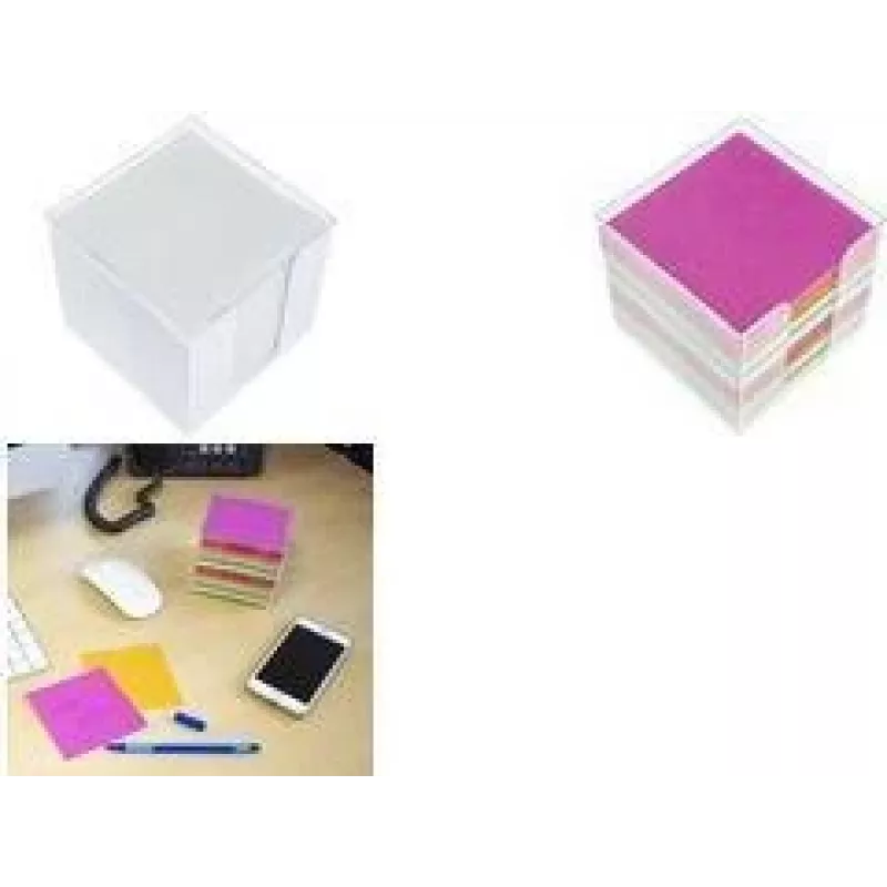 KANGARO K-6301 Transparent Memo Box, Pre-filled with 700 Assorted Color Sheets, Plastic with Grip Recess