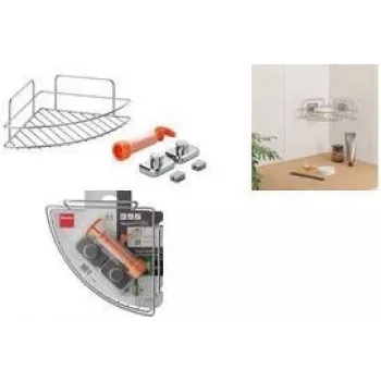 Metaltex Reflex LUXY & VacuumFix Corner Shelf, Silver, 1 Tier, Drill-Free Mounting 403330000