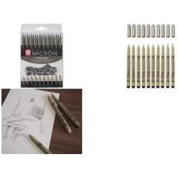 SAKURA Pigma Micron Fineliner Pen Set, 10 Black, Line Widths 0.15–0.70 mm, POXSDK10A