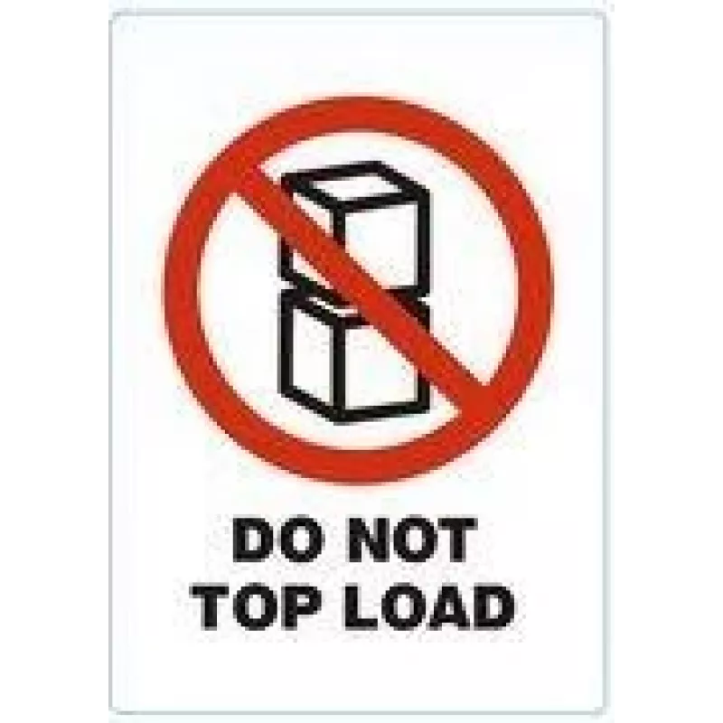 RILLPRINT DO NOT TOP LOAD Permanent Adhesive Warning Labels, White with Red/Black Text, 74 x 105 mm, 500 Labels per Roll 76950