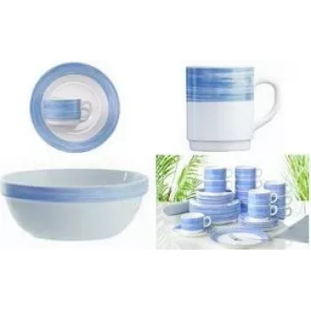 Esmeyer Arcoroc BRUSH Serving Bowl Set, 170 mm, Blue/White, Tempered Glass, Dishwasher Safe, 6 Pieces (415-065)