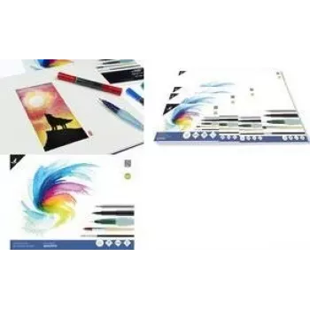 Kangaro K-5304 Watercolor Paper Block DIN A2, 12 Sheets, 300 gsm, Cream White, 3-Sided Glued