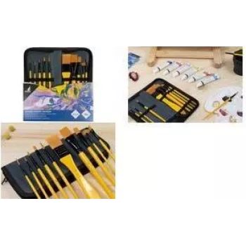 Kangaro Acrylic Paint Brush Set, 10-Piece, Nylon Hair, Assorted Shapes, with Storage Case (K-840003)