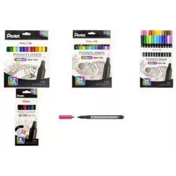 Pentel Arts Pointliner Fineliner Pen Set, 0.4 mm, Water-Based Dye Ink, 12 Assorted Colours, Reusable Case (S40-12)