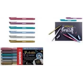 Kores Fasermaler Brush Tip Marker Metallic Style Brushpen in Metallic Colours, Brush Tip, Ideal for Art and Crafting - 1 Piece (M21461)