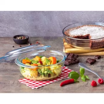 Pyrex Essentials 3L Round Glass Container with Lid, Borosilicate Glass, Ø22cm