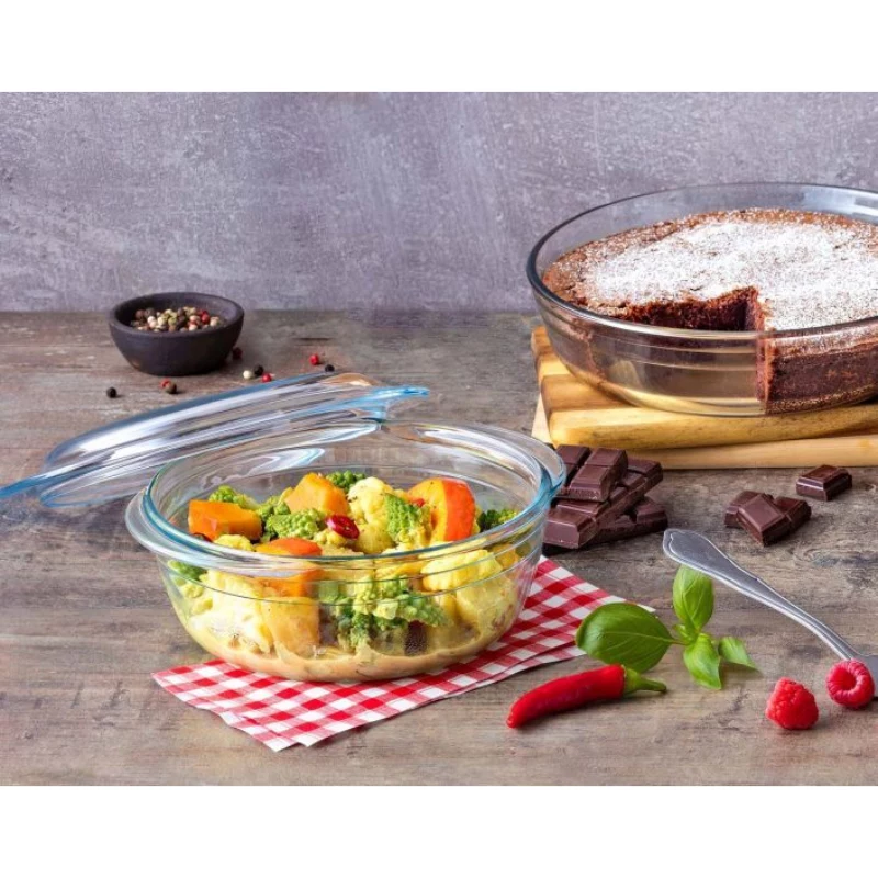 Pyrex Essentials 3L Round Glass Container with Lid, Borosilicate Glass, Ø22cm