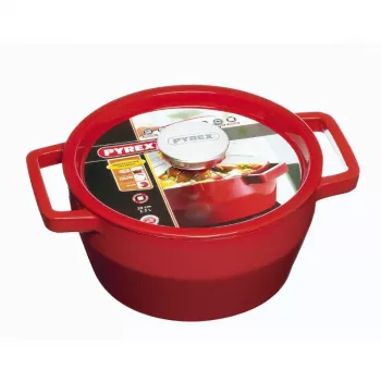 Pyrex Cast Iron Round Casserole Dish 2.2L Ø20cm Red