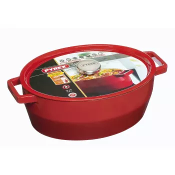 Pyrex Cast Iron Oval Casserole Dish 5.8L Red 33x25cm