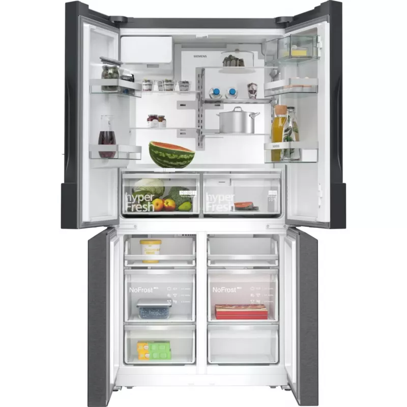 Siemens KF96DPXEA iQ700 French Door Side-by-Side Fridge Freezer with Water and Ice Dispenser, 183 cm, Energy Class E, Stainless Steel