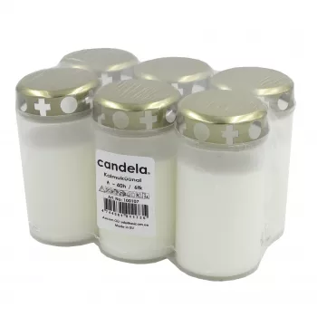 CANDELA Grave Candles with Caps Set of 6, Burning Time ~40h, White