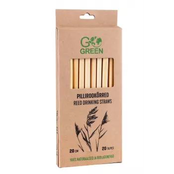 GoGreen Compostable Reed Straws 20 pcs Natural Drinking Straws