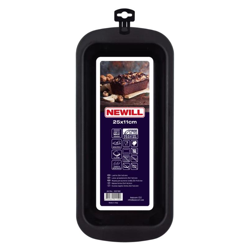 NEWILL Bread Loaf Pan 25x11x6.4 cm Black Non-Stick Carbon Steel