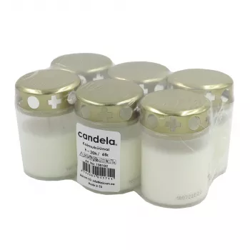 CANDELA Grave Candles with Caps, Set of 6, ~20h Burn Time, White
