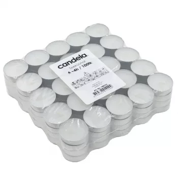 CANDELA Tea Candles 100 pcs, White, Unscented, 4h Burn Time