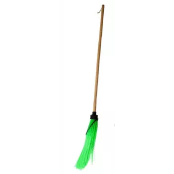 HORTUS Round Green Broom with Wooden Handle