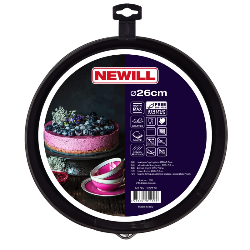 NEWILL Springform Cake Tin Ø26x7.6cm Black Non-Stick Carbon Steel