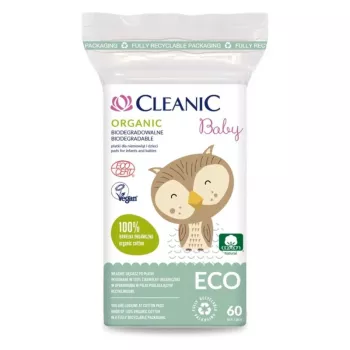 Cleanic Baby Eco Cotton Pads for Babies, 60 pcs, 100% Natural Cotton, Hypoallergenic, Chlorine-Free