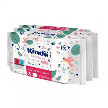 Kindii Sensitive Baby Wet Wipes Set 3x60 pcs
