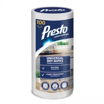 PRESTO Universal Cleaning Wipes in a Roll, 100 Pieces, Non-woven, Pre-moistened, Alcohol-free, Anti-static, Residue-free